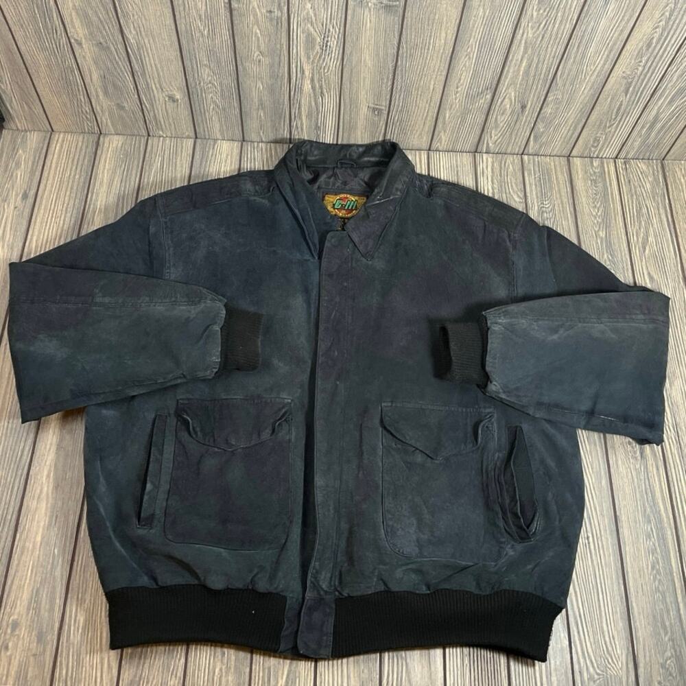 GIII Vintage Leather Bomber Jacket Men XXL Global Identity Distressed‎ Lined 90s